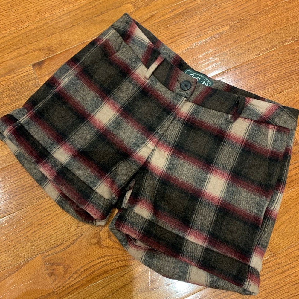 RARE Roots Plaid Espresso & Magenta Wool Shorts 4 EUC